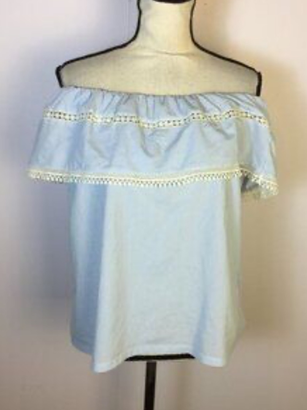 Ann Taylor Lace Cotton Light Cream Off-The-Shoulder Ruffle Blouse sz XXL